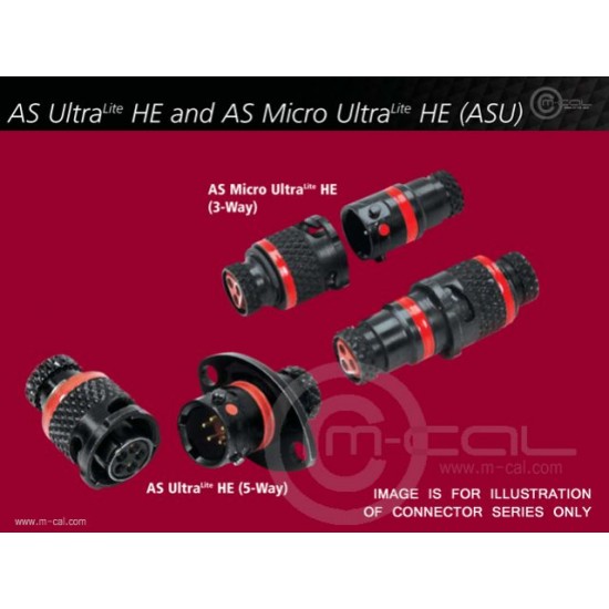 MC03-ASU003-05PN-HE - Deutsch Autosport ASU UltraLITE HE Connector 5 Way Shell Size 03 Pin Layout 03-05 Style 0 Flange Receptacle Red N Keyway Pins Standard