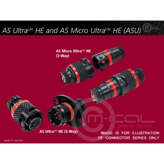 MC03-ASU203-05PN-HE - Deutsch Autosport ASU UltraLITE HE Connector 5 Way Shell Size 03 Pin Layout 03-05 Style 2 PCB Receptacle Flange Mount Red N Keyway Pins Standard